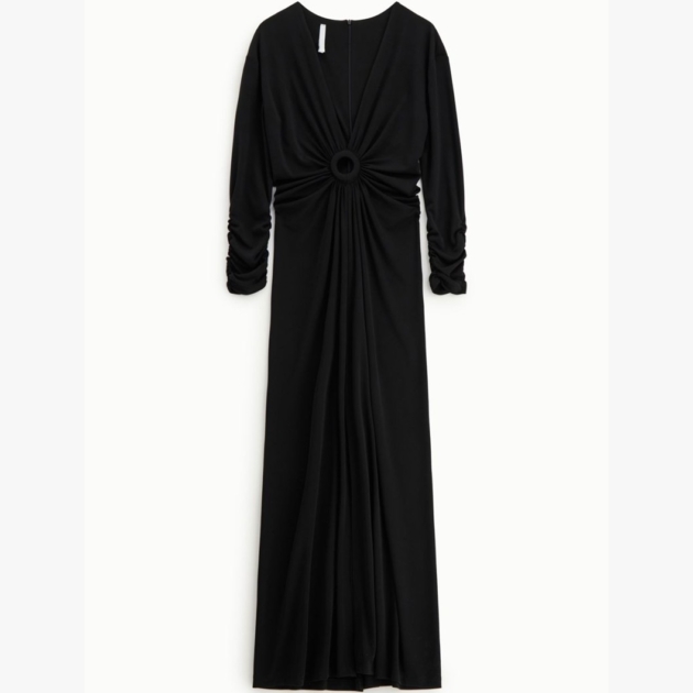 VESTIDO LONGO COM MANGAS COMPRIDAS E NÓ CENTRAL- AFUGKHT