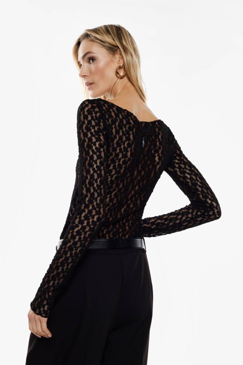 BLUSA DE MANGA COMPRIDA COM ESTAMPA GEOMÉTRICA TRANSPARENTE- TX85KKH - Image 5