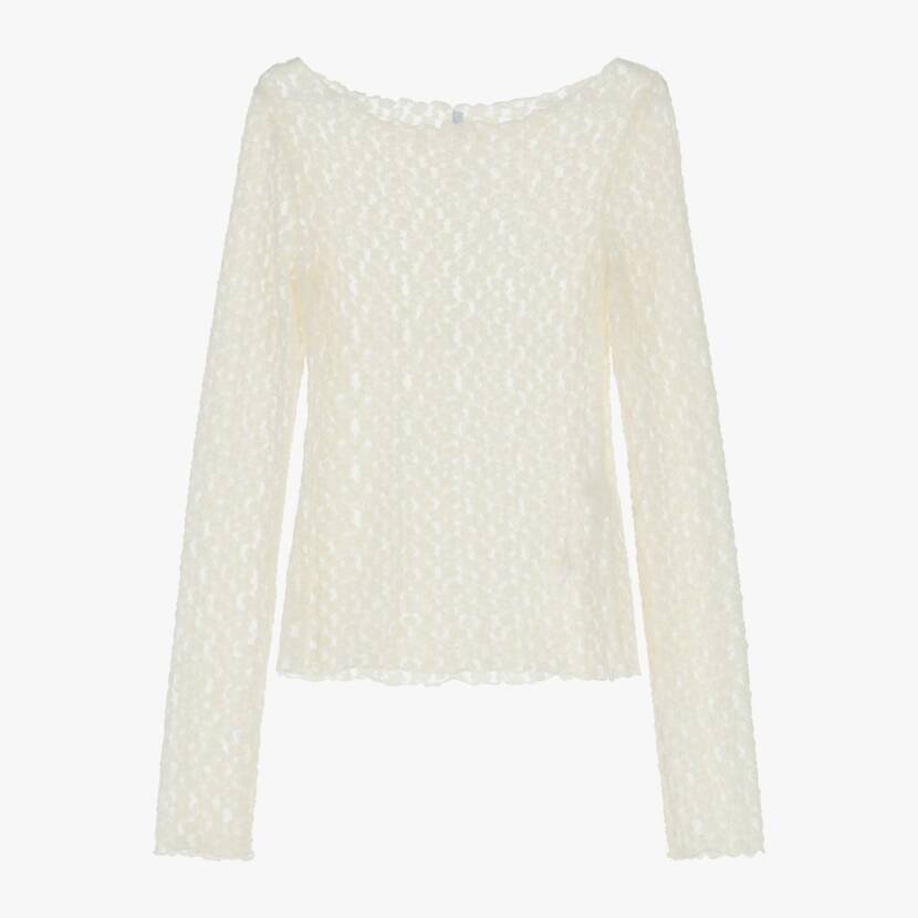 BLUSA DE MANGA COMPRIDA COM ESTAMPA GEOMÉTRICA TRANSPARENTE- TX85KKH