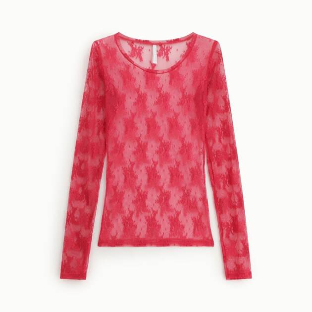 BLUSA TRANSPARENTE DE MANGAS COMPRIDAS COM BORDADO FLORAL- TW91LMX