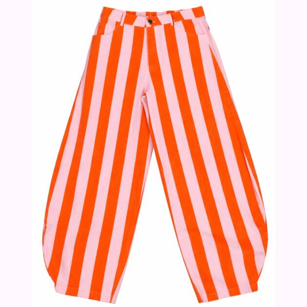 CALÇAS ÀS RISCAS LARGAS EM ROSA E LARANJA - 2500891