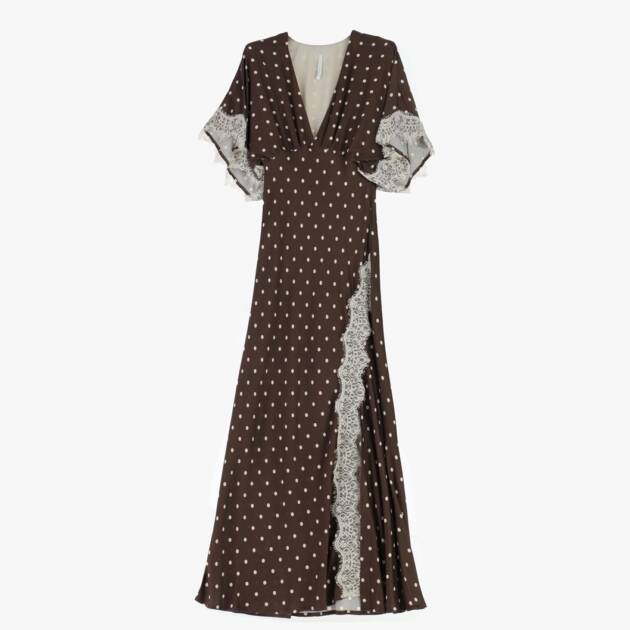VESTIDO LONGO DE BOLINHAS COM MANGAS AMPLAS E RENDA - AFZULII