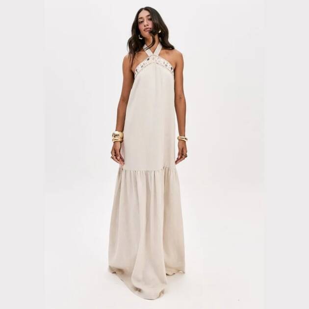 VESTIDO LONGO FRENTE ÚNICA EM LINHO - 502VE011946