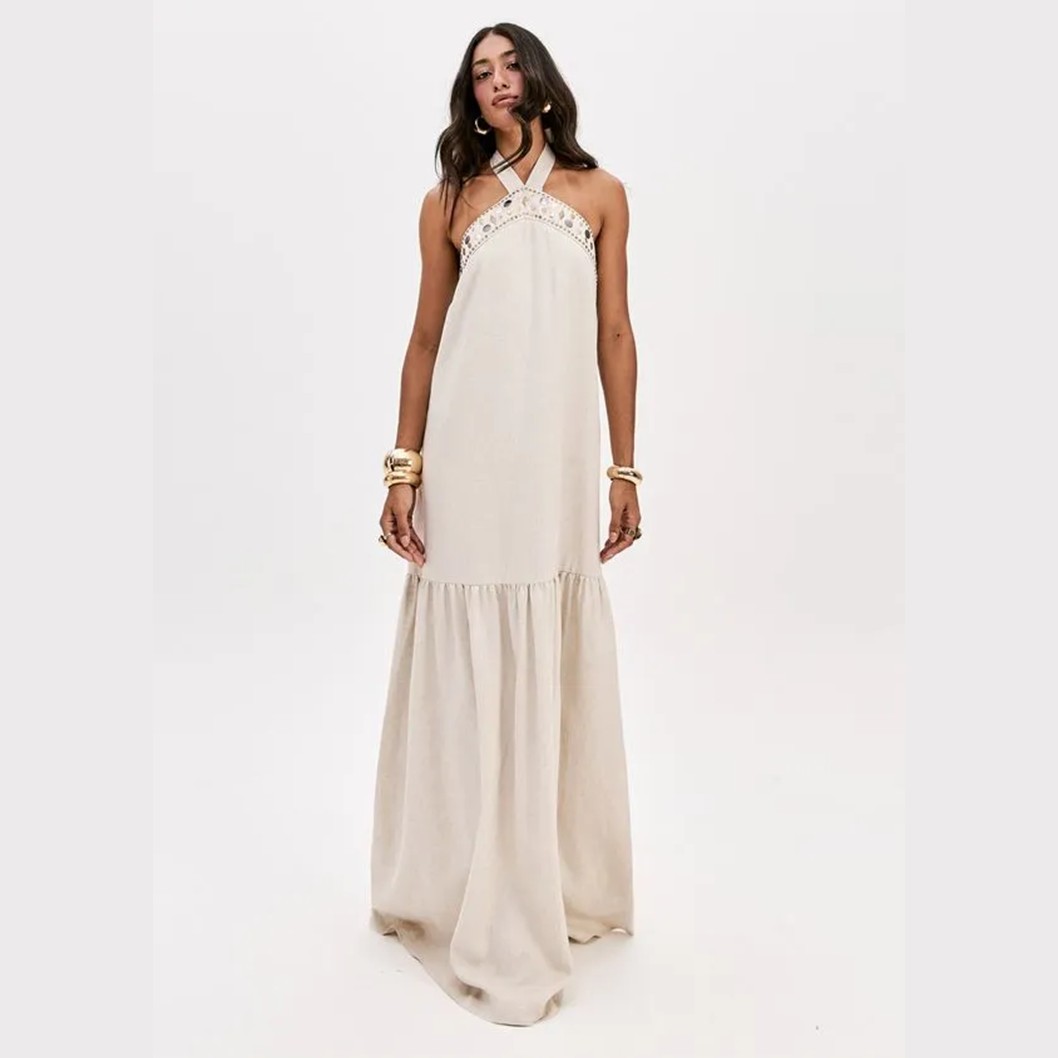 VESTIDO LONGO FRENTE ÚNICA EM LINHO - 502VE011946