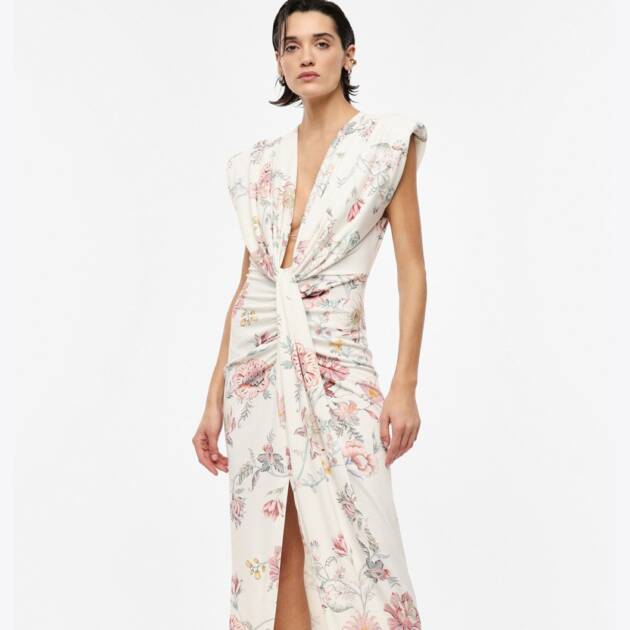 VESTIDO LONGO COM ESTAMPA FLORAL E DECOTE EM V - AFYOLIP