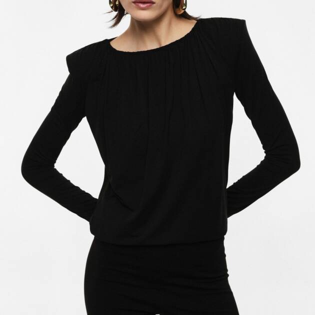 BLUSA DE MANGA COMPRIDA COM DECOTE FRANZIDO - TAB5LOB