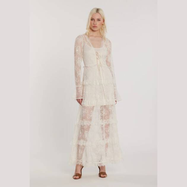 VESTIDO LONGO BECKAM COM MANGAS COMPRIDAS E FORRO COM DETALHES EM RENDA – RL261BECKAM