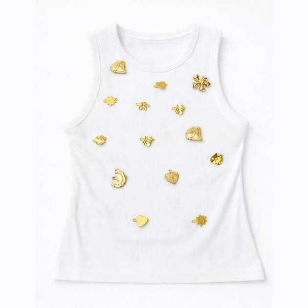 T-SHIRT COM APLICAÇÕES DOURADAS- TL-12SS261555