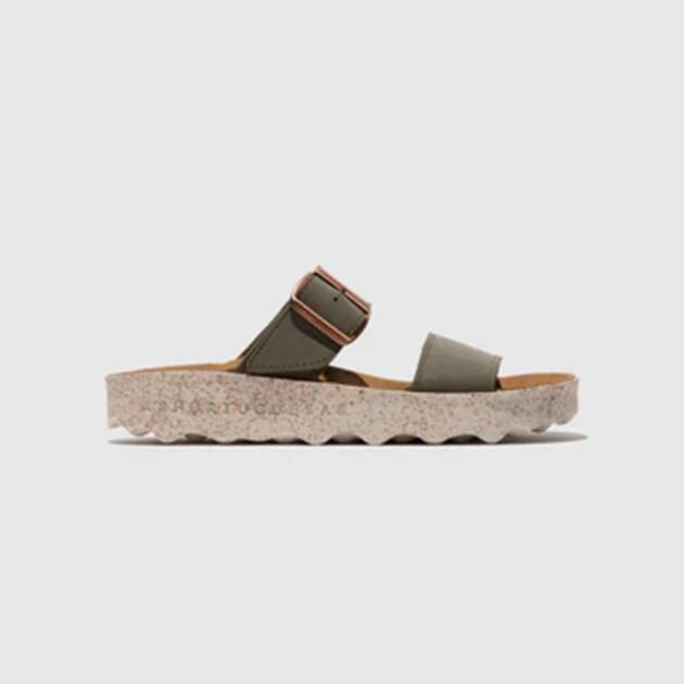SANDÁLIA COLY KHAKI COM TIRAS E FIVELA- COLYKHAKI