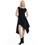 VESTIDO MIDI PRETO ASSIMÉTRICO EM CAMADAS - VS26-19191